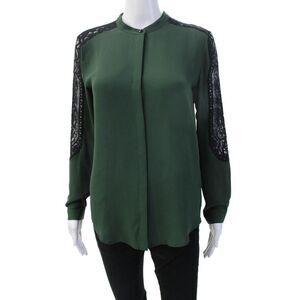 The Kooples Women Blouse Collared Button Long Sleeve Green Polyester Size XS
